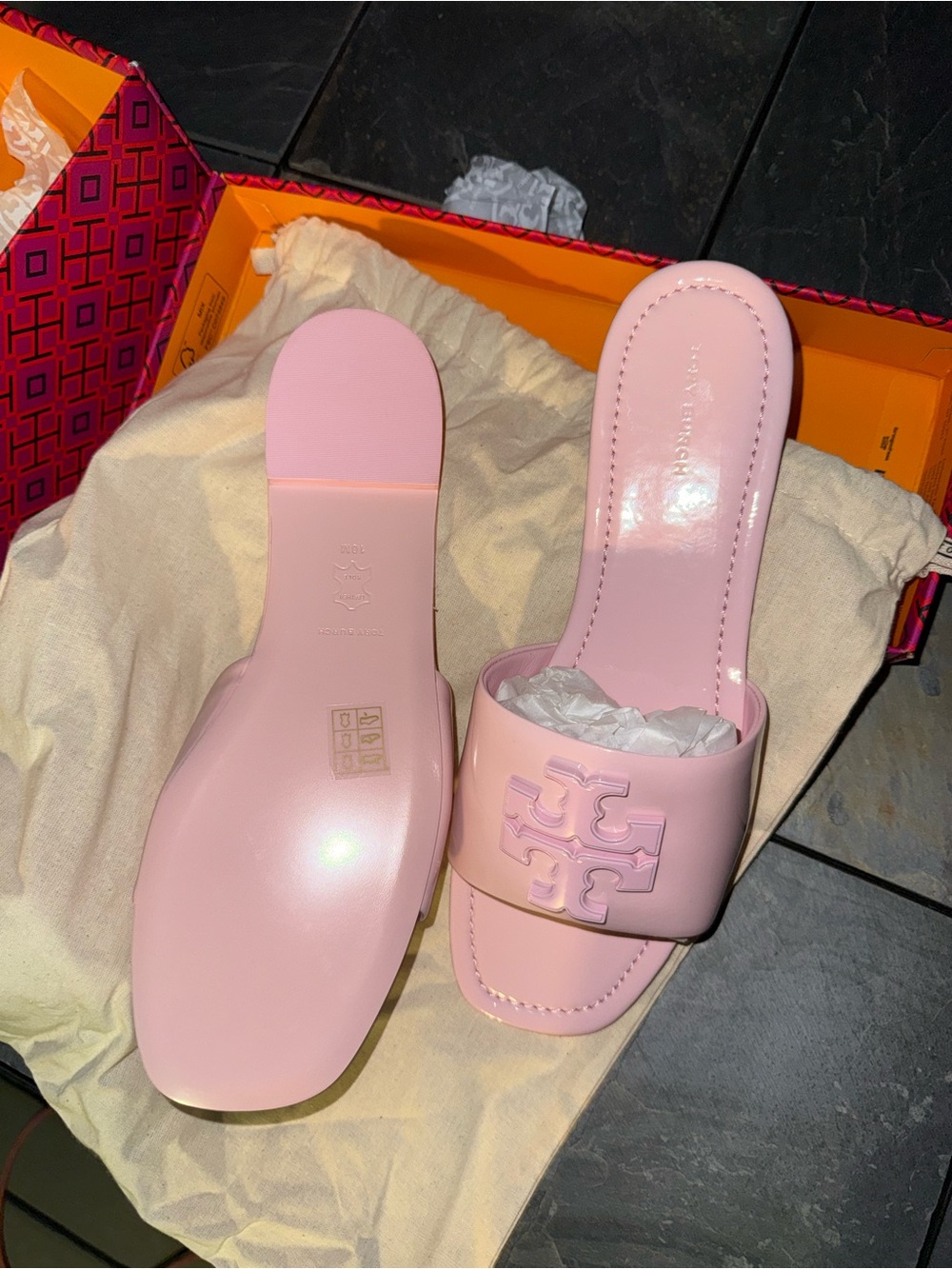 Tory Burch Blush Pink Logo Slide Mules - Picture 3 of 6